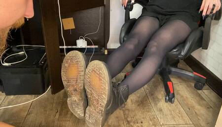 Muddy boots soles licking clean and ballbusting