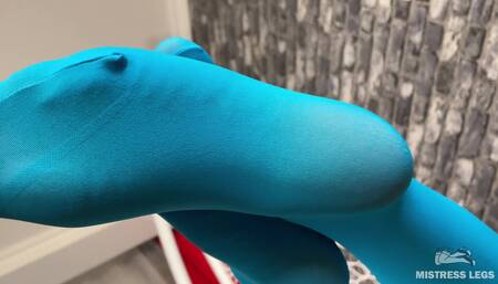 Goddess Foot Tease in Hanging Chair in Cute Blue Pantyhose Part 2