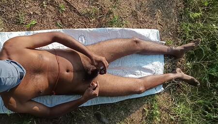 Very Sexy Indian Man Cumshot at Outdoor Field, Top View, Aerial View