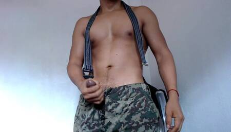 Straight Soldier with Throbbing Cock Masturbates (precum Leak)