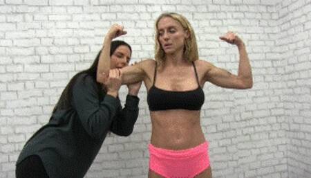 The Blonde Barbie Is Frozen - Jealous Kobe Lee Freezes Buff Blondie Like A Frozen Statue For Muscle Worship