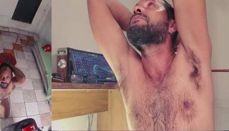 Hairy Guy Smoking in Jockstrap