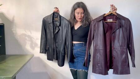 she will try two diffrent leather jackets mo