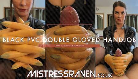 [981] Black PVC Double Gloved Condom Handjob and Extras