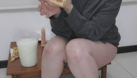 full of milk and pizza