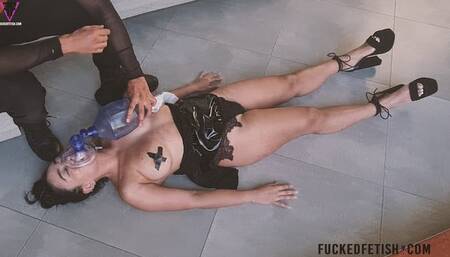 CPR stops bag scene to the head bdsm Moni Lee attack