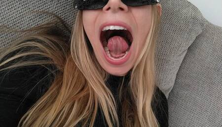 Yawning tongue raised in mouth