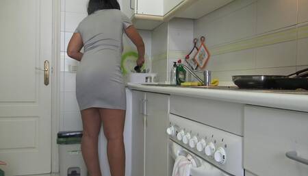 Turkish Amateur MILF Lets Horny Stepson Fuck Her in the Kitchen While Husband Is at Work