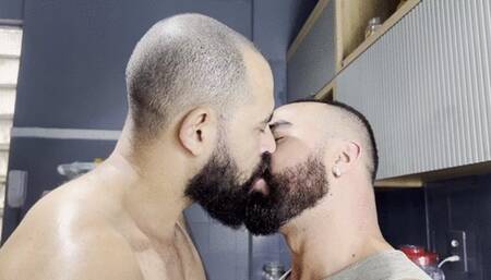 TWO HOT BEARDED GUYS KISSING IN THE KITCHEN WITH VERY DESIRE - BY DOUGLAS GREEN AND ADAM BEARD - CLIP 4