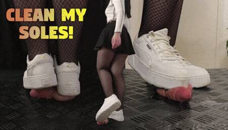 Using your Cock and Balls to Clean My Soles in White Puma Sneakers (Edited Version) - TamyStarly - Cock Balls Crush Trample, Shoejob, CBT, Trampling, Bootjob, Stomping