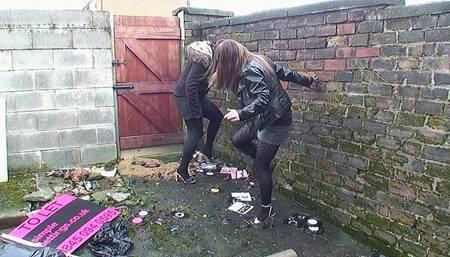 Ariana & Hannah Stomp A Bunch Of Stuff In The Yard