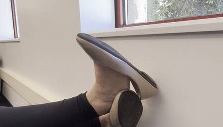 Candid Intense foot rubbing and inside her worn flats