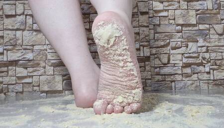 Barefoot trample and crush toast