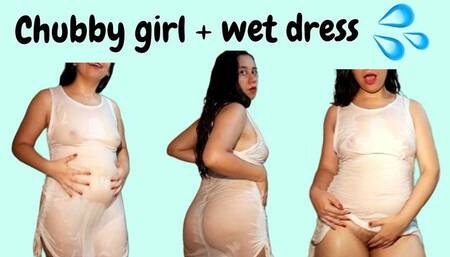 Chubby girl and wet dress