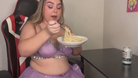 MsGoldenCherry Alfredo Belly Stuffing wearing Seashell Lingerie