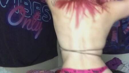 miniskirt strip tease dance pink hair