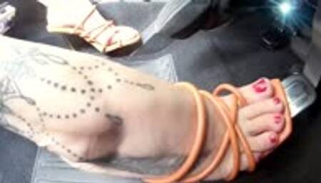 Debbie Driving Aggressive In Mules - Side View