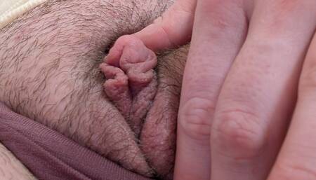 Hairy Slut Rewetting Halfway Undressed in Piss-Soaked Purple Panties