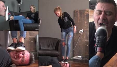 CECILIA - I kick your face to teach you how to clean my sneakers - BRUTAL facekicking and dirty soles licking