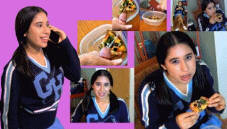 Cheerleader eRica eats cum on her pizza for calling the pizza guy a loser!!