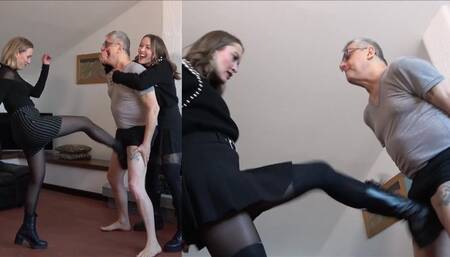 NINA MOROVIC & SOPHIE - First ballbusting experience - BRUTAL ballbusting NON STOP!
