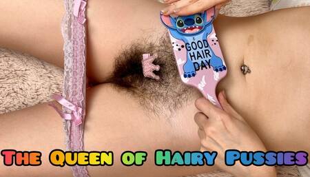 Queen of Hairy Pussy Extreme Close Ups - Amateur Pink Lace Panties Hairy Bush, Goddess Pussy Worship Control 4k