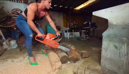 Smoking while revving a chainsaw