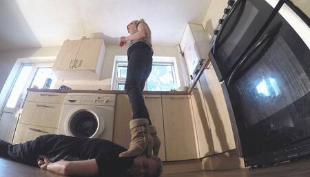 Crushing His Head In Her Kitchen Under Her Boots FLOOR CAM
