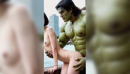 [ai-generated]petite and Flat-chested Jpanese Girl Feels Ecstasy in the Arms of a Giant.
