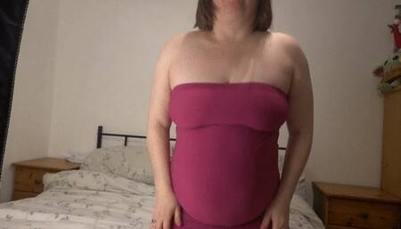 playing with boobs and pussy in Purple Minidress