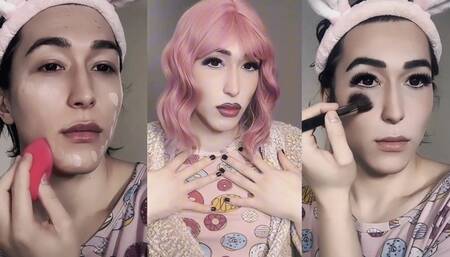 Femboy to sexy sissy transformation with makeup and wig