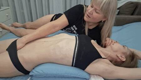 Assisted masturbation with stretched body and HOM A