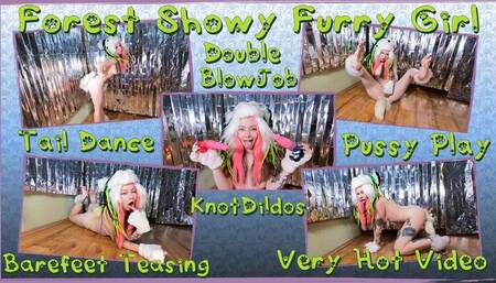 Forest Snowy Furry Girl Tail Dance, Barefeet Teasing, Pussy Play, Duble Blowjob Knotdildos