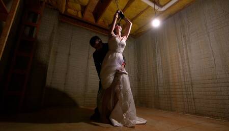 Bride Rosie Lynn slave training in dungeon