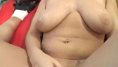 Big Tit Brunette Spreads Pussy Lips for Big Black Cock