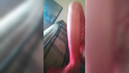 MILF in Red Bodystocking Masturbating