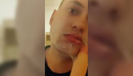 A Young Guy Fucks Himself Hard in the Throat and Ass with a Dildo