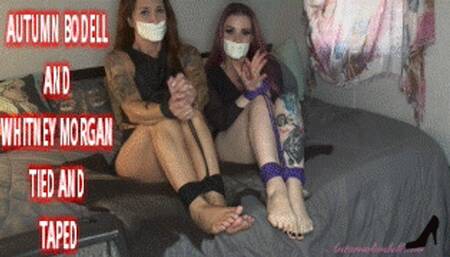 Autumn Bodell and Whitney Morgan Tied and Taped - Two Girl Bondage Damsels With Microfoam Tapegags And Barefoot Bondage Struggling