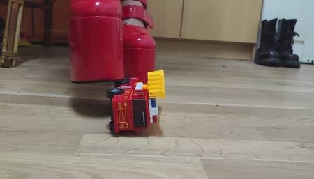 Red Platforms crush firetruck