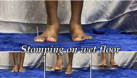 Rowanie Jumping and Stomping on Wet Towel with wet feet