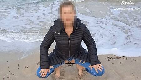Exela in Feet fetish on a beach in winter