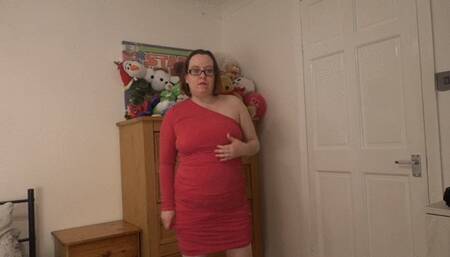 Striptease in tight off the shoulder dress