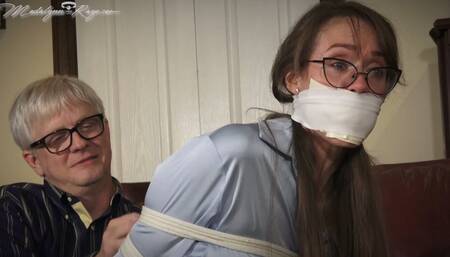 Madalynn Raye is secured in rope for the security system testing 4K: David Andrews ties up Madalyn with Rope & Gags her for a system troubleshoot