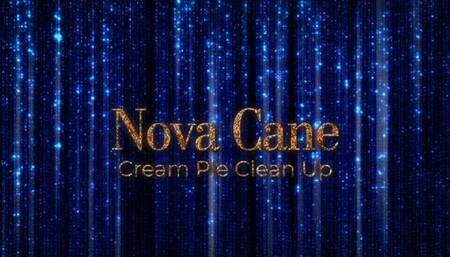 Nova Cane's cuckold husband eats the cum out of a cream pie