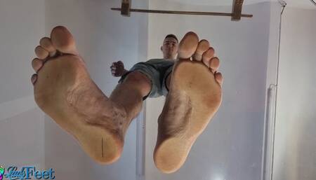 Milos Walking Barefoot On The Glass Table 4K Up Cam