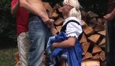 Sexy German Blonde Fucked Hard in Outdoor Threesome