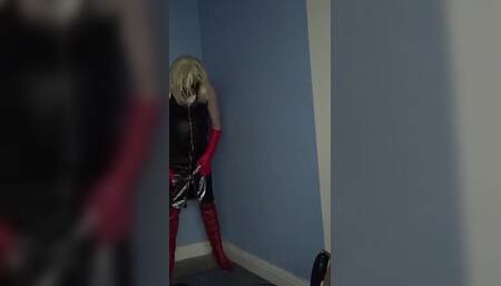 Pvc Skirt with Leather Boots and Gloves