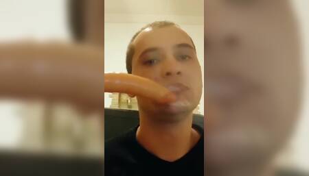 Handsome Student Fucks Himself Hard in the Mouth, Deep Throat, Throat Blowjob