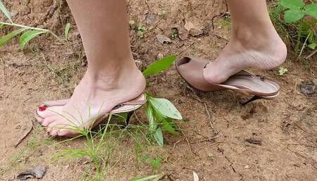 High heels sinking in a ground, high heels ground stuck, high heels wrecked, shoes stuck