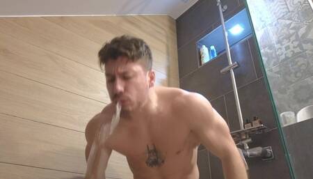 POV Noah vomiting after flexing, throwing up , puking